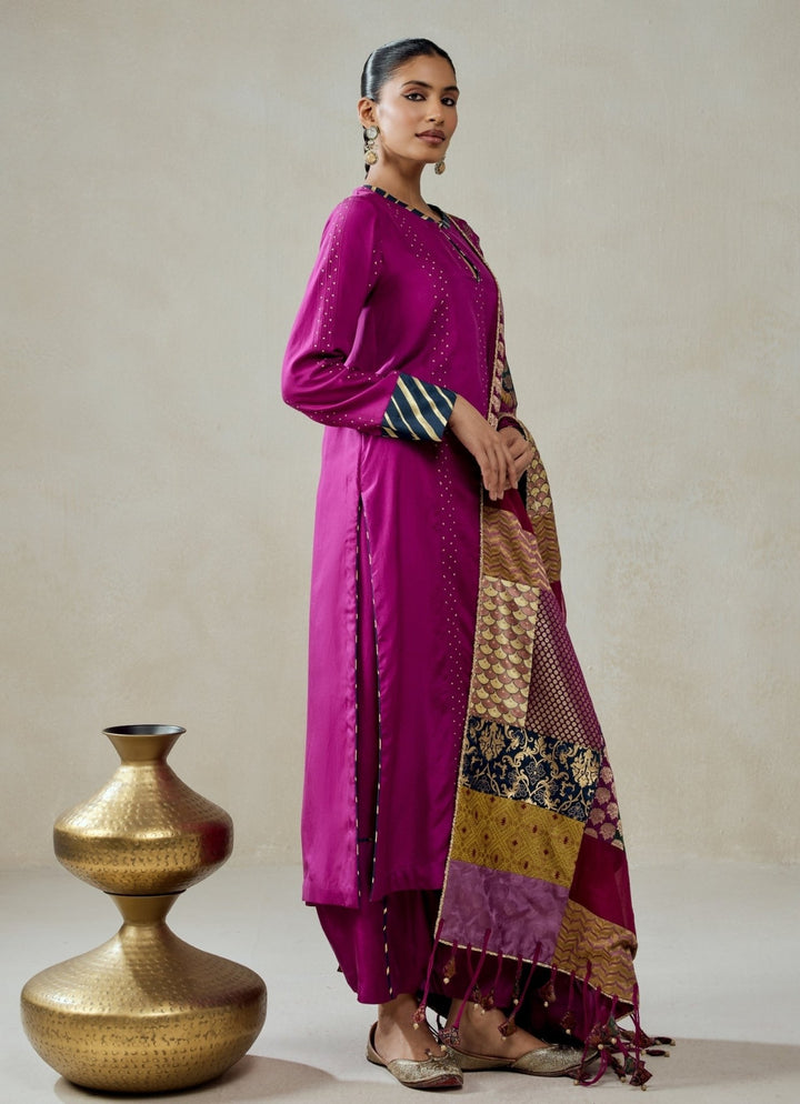 Nitika Gujral Wine Silk Kurta Salwar With Multicolour DupattaFabilicious Fashion