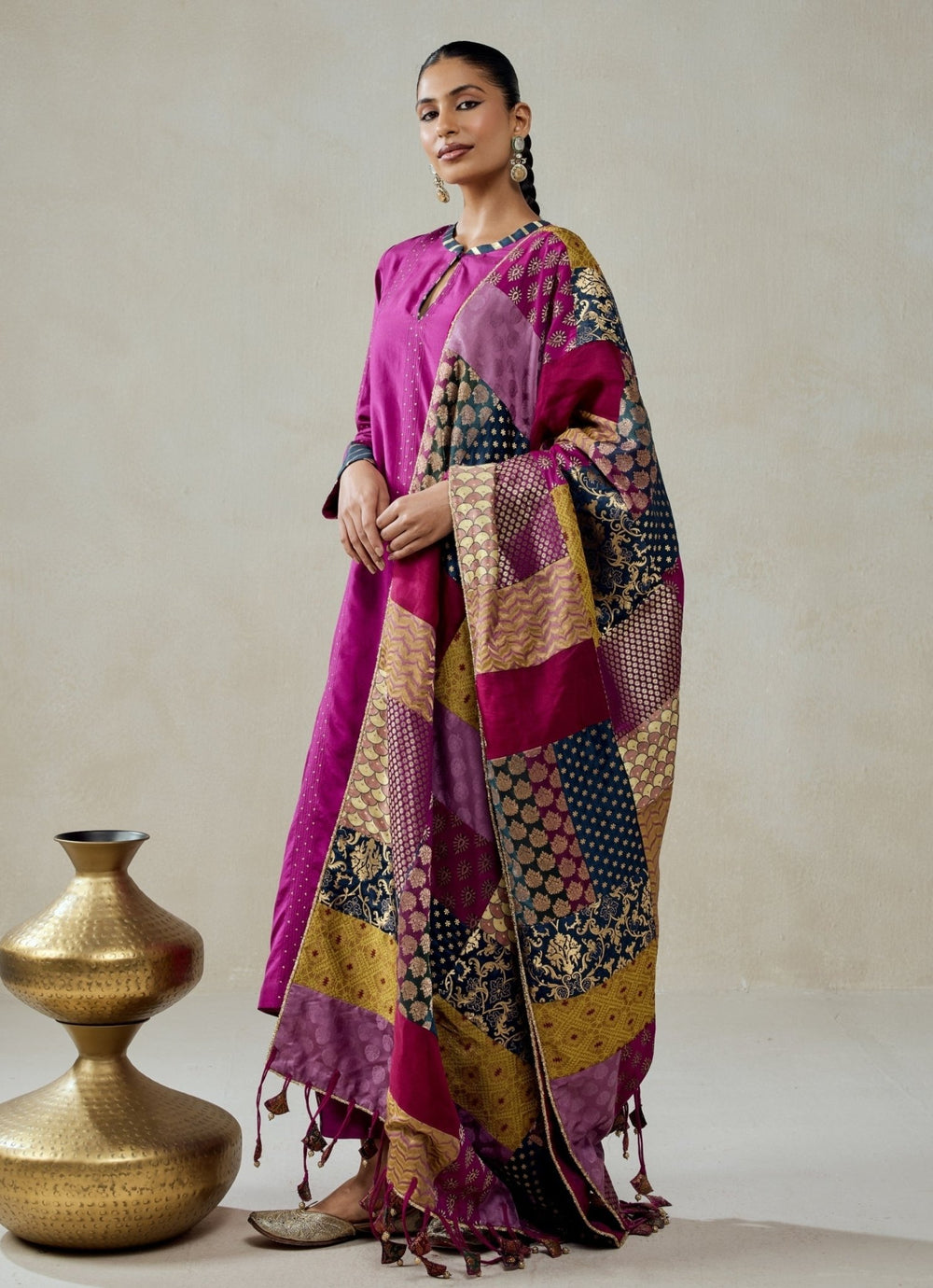 Nitika Gujral Wine Silk Kurta Salwar With Multicolour DupattaFabilicious Fashion