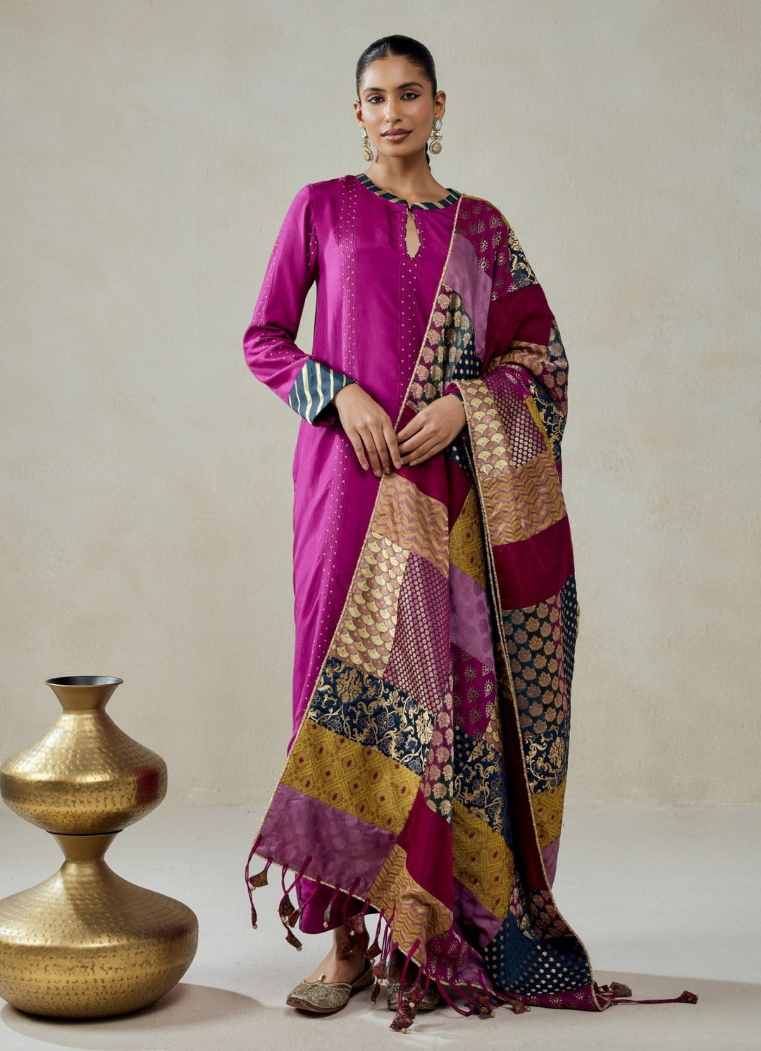 Nitika Gujral Wine Silk Kurta Salwar With Multicolour DupattaFabilicious Fashion