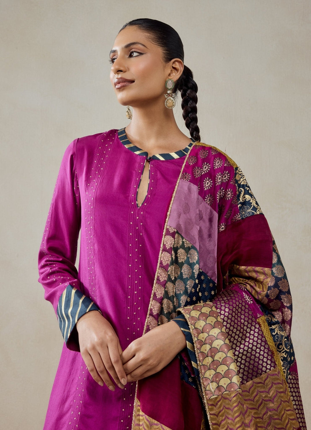 Nitika Gujral Wine Silk Kurta Salwar With Multicolour DupattaFabilicious Fashion
