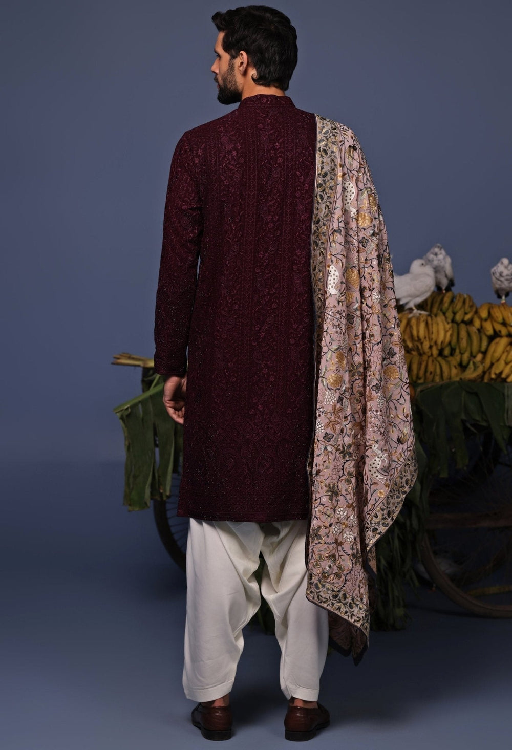 Wine Thread Embroidered Kurta and Patiala Pant Set Kalpraag - Fabilicious Fashion