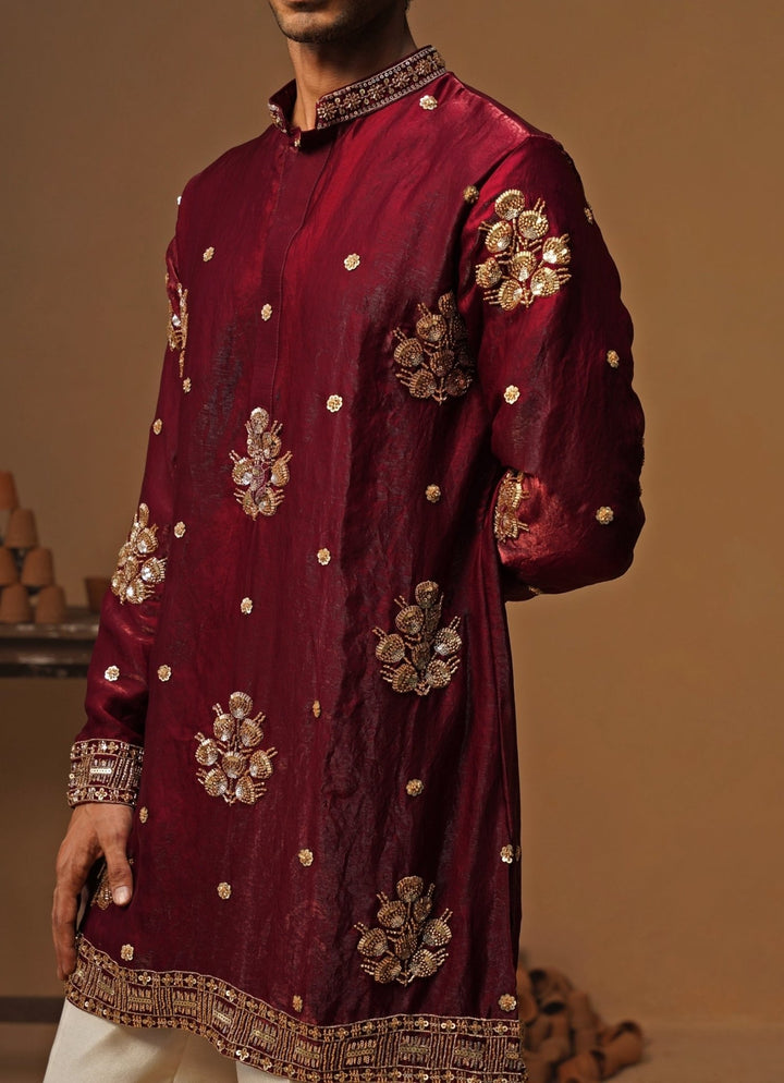 Kalpraag Wine Tissue Silk Short Kurta SetFabilicious Fashion