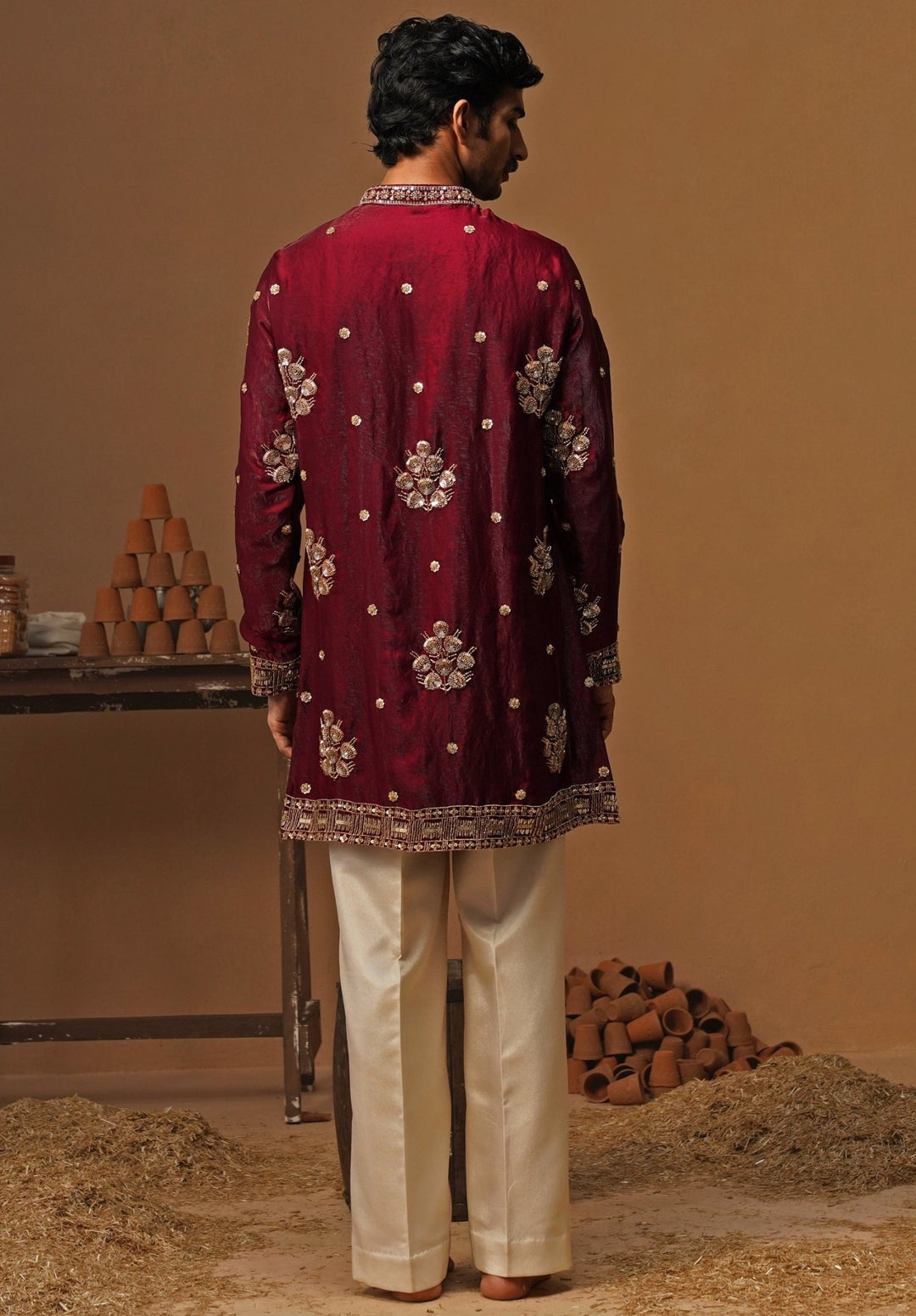 Kalpraag Wine Tissue Silk Short Kurta SetFabilicious Fashion