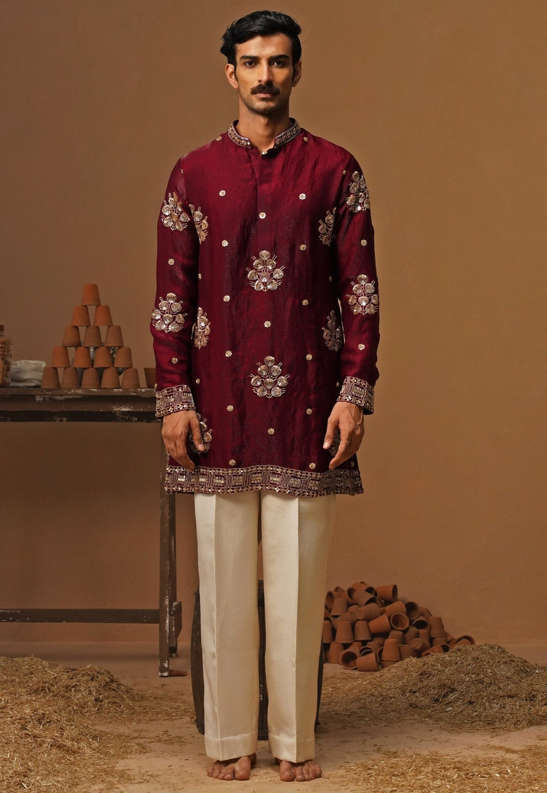 Kalpraag Wine Tissue Silk Short Kurta SetFabilicious Fashion