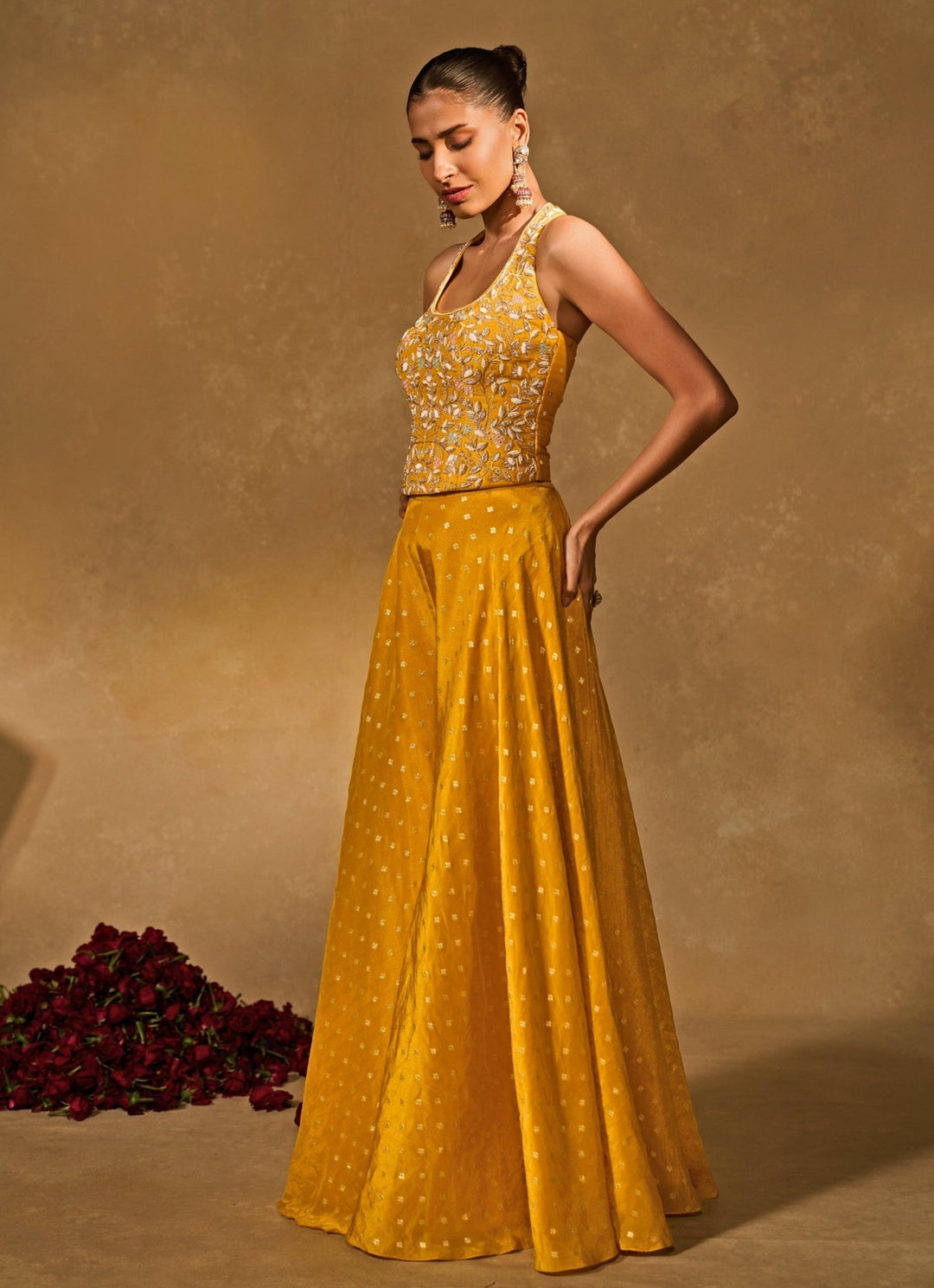 Yellow And Blue Jamewar Pants Set With Corset Chamee and Palak - Fabilicious Fashion