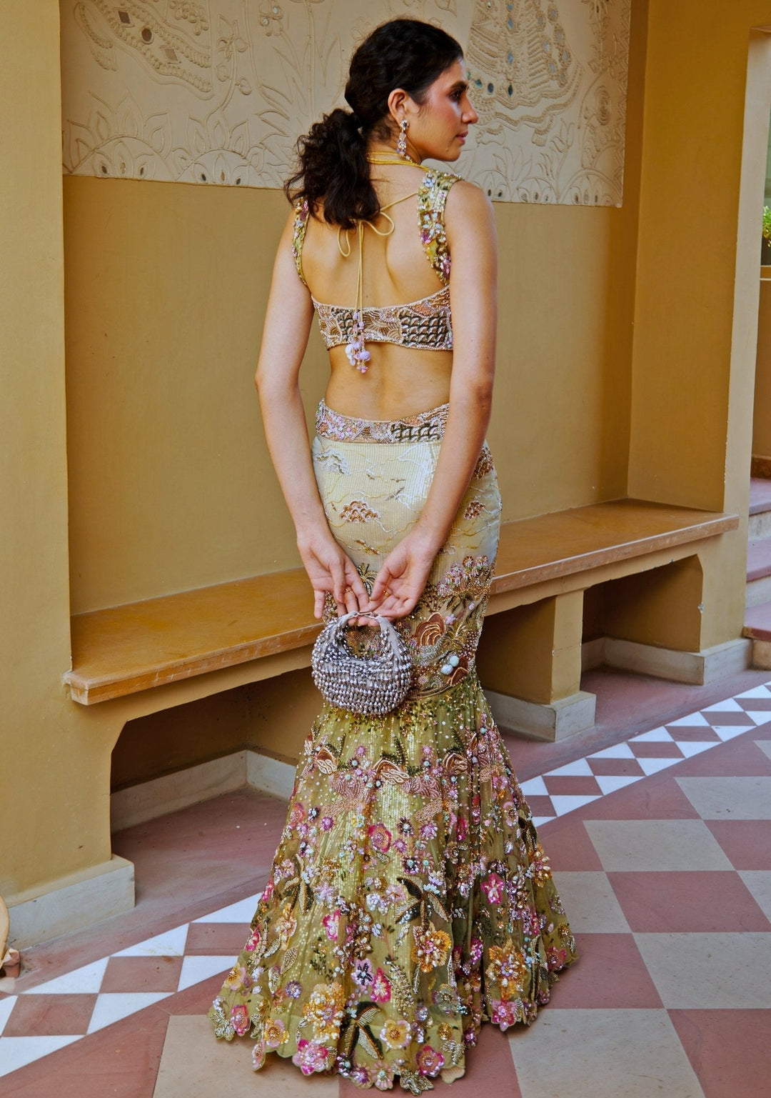 Yellow And Green Ombre Embroidered Mermaid Lehenga Moledro - Fabilicious Fashion