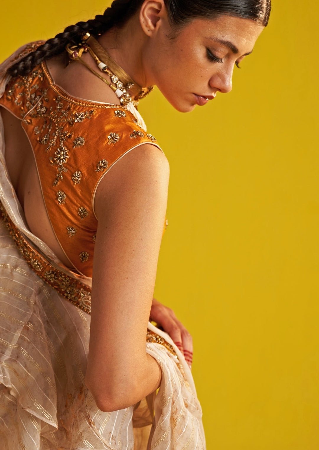 Yellow And Ivory Embroidered Georgette Ruffle Saree Studio Bagechaa - Fabilicious Fashion