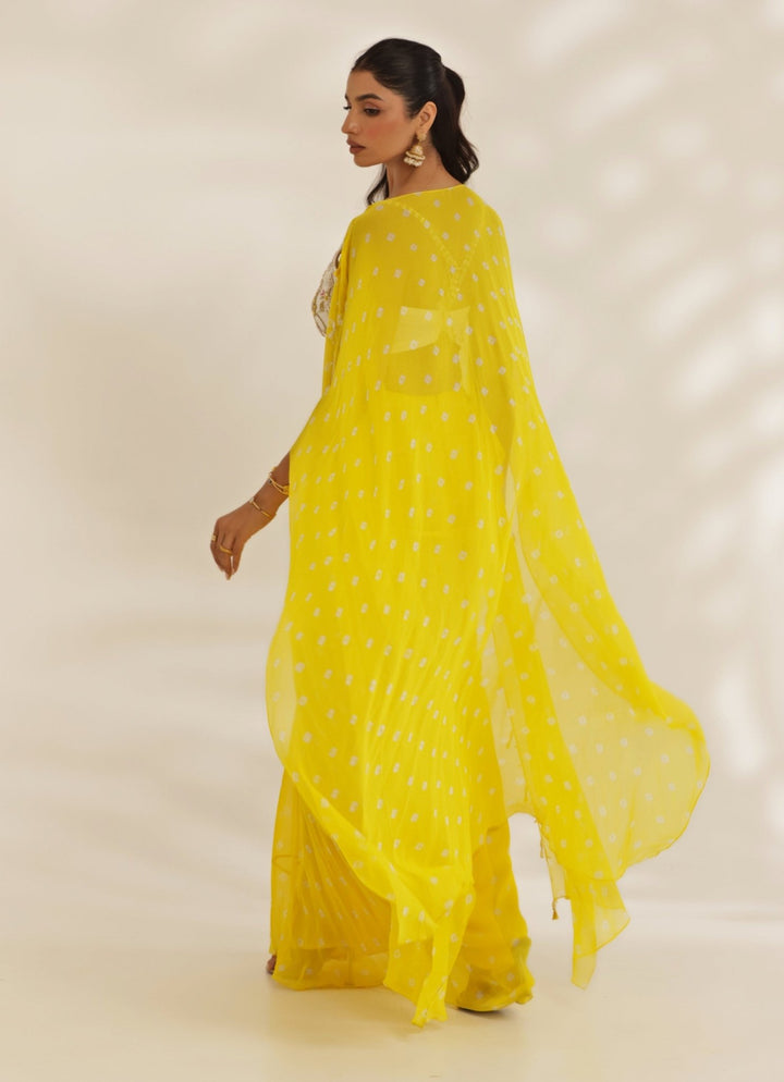 Yellow And Ivory Georgette Embroidered Drape Skirt Set Manisha Soni - Fabilicious Fashion