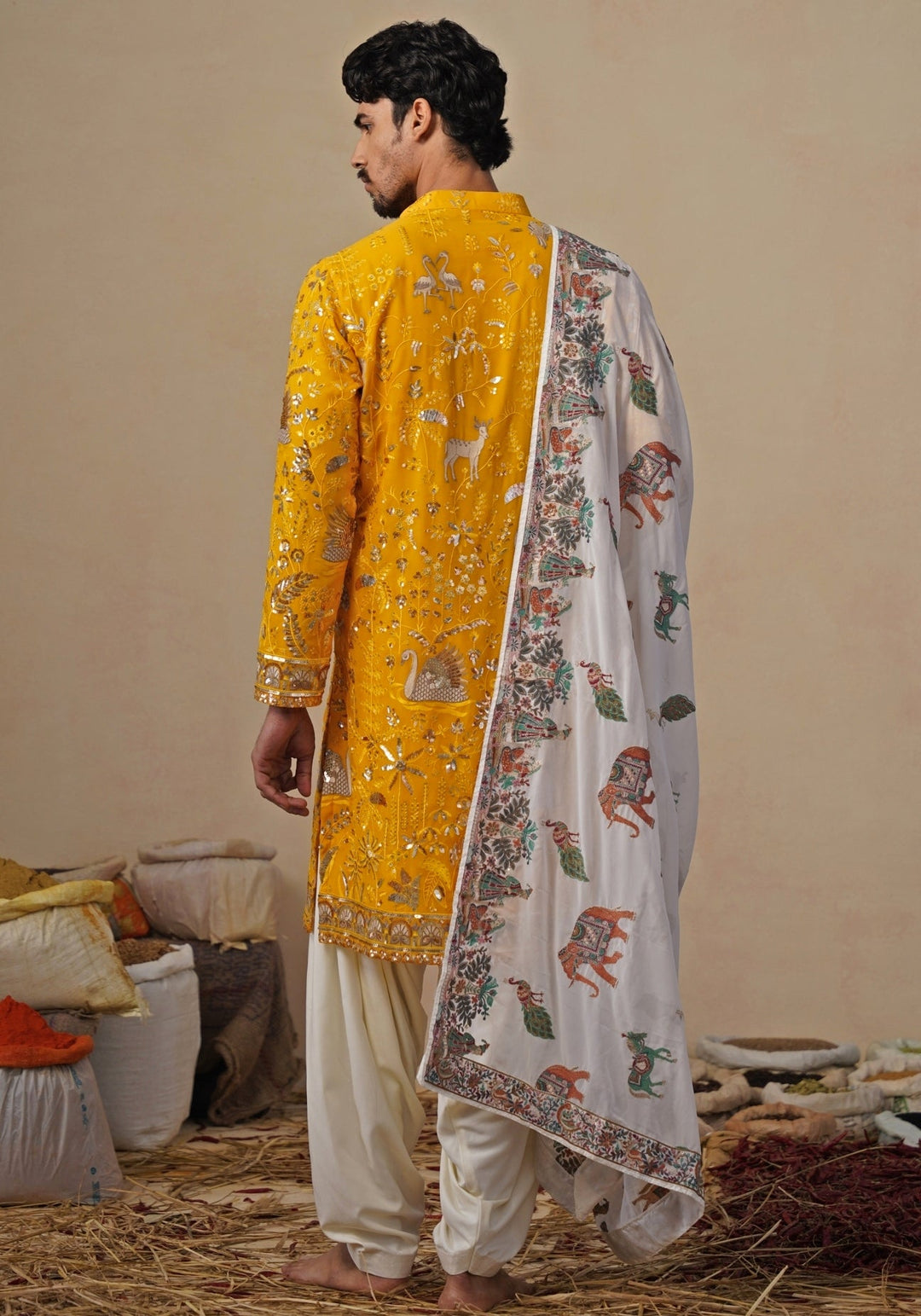 Yellow and Ivory Georgette Kurta and Patiala Pants Kalpraag - Fabilicious Fashion