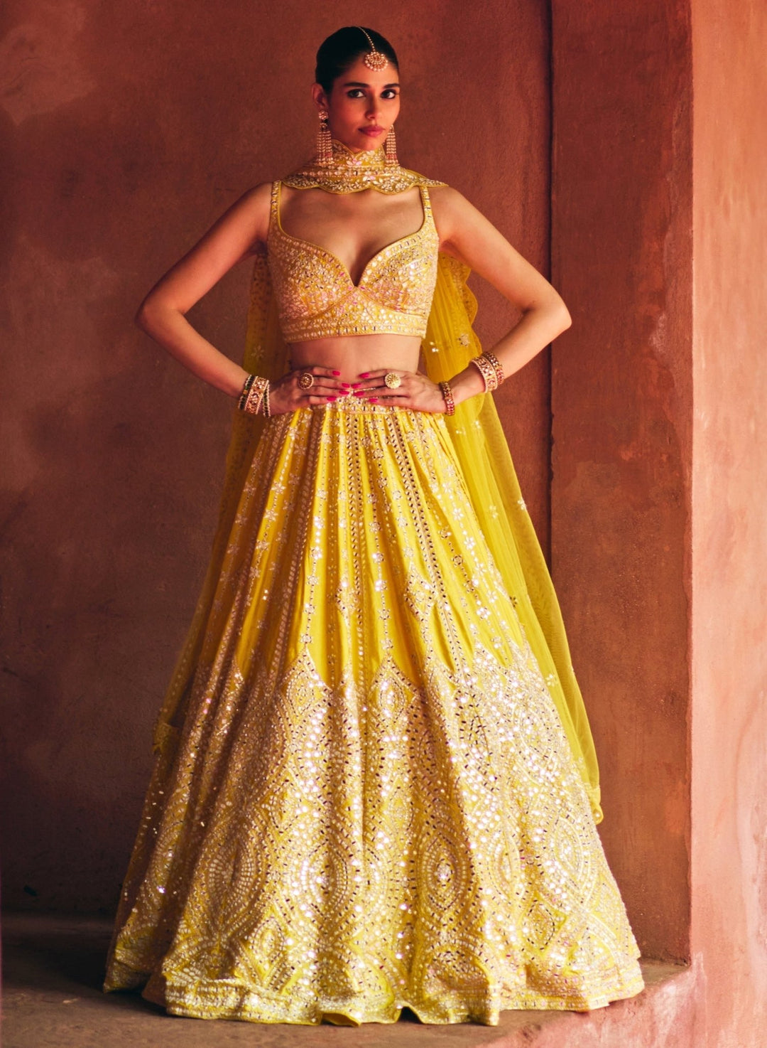 Yellow And Ivory Raw Silk Lehenga Set Angad Singh - Fabilicious Fashion