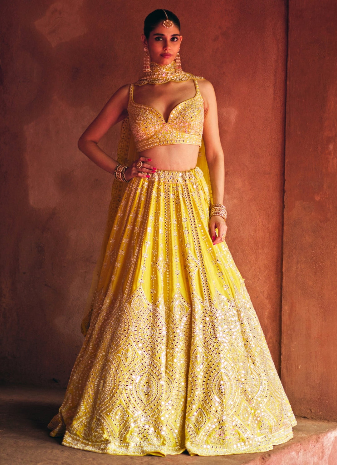 Yellow And Ivory Raw Silk Lehenga Set Angad Singh - Fabilicious Fashion