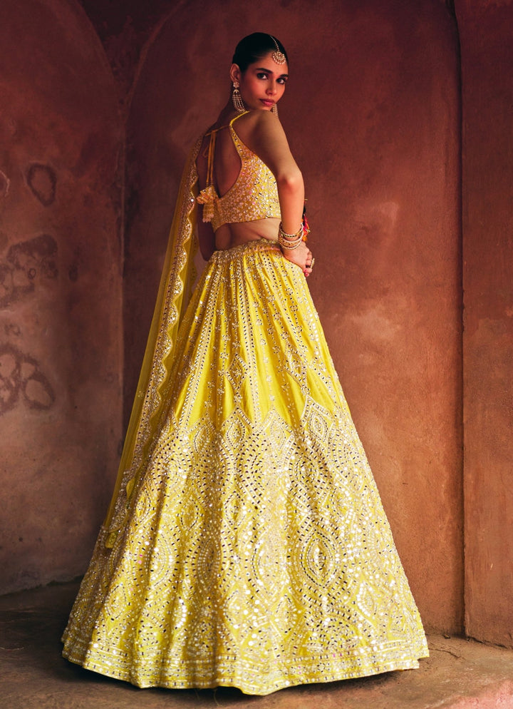 Yellow And Ivory Raw Silk Lehenga Set Angad Singh - Fabilicious Fashion