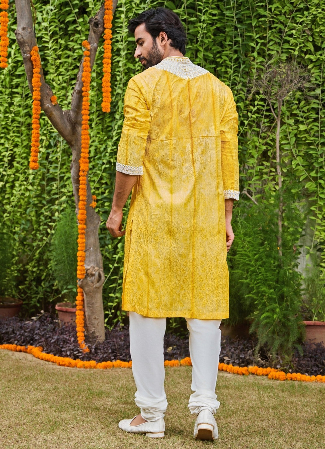 Yellow and Ivory Silk Kurta Set Nitika Gujral - Men - Fabilicious Fashion