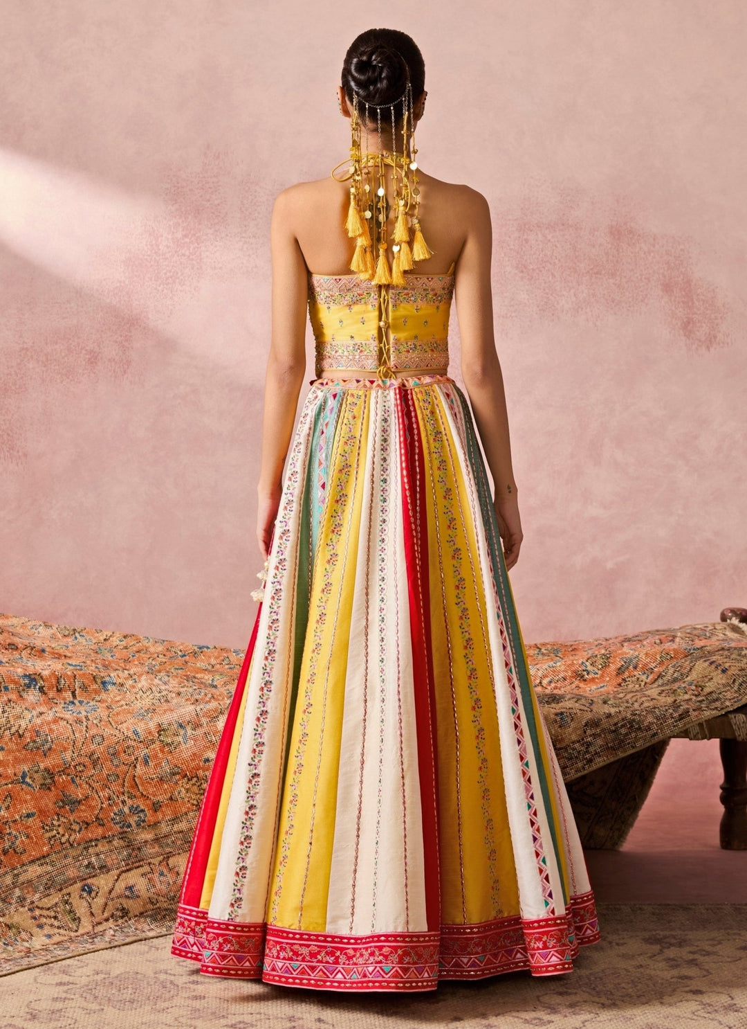Chamee And Palak Yellow And Multicolour Dupion Silk Corset Lehenga SetFabilicious Fashion