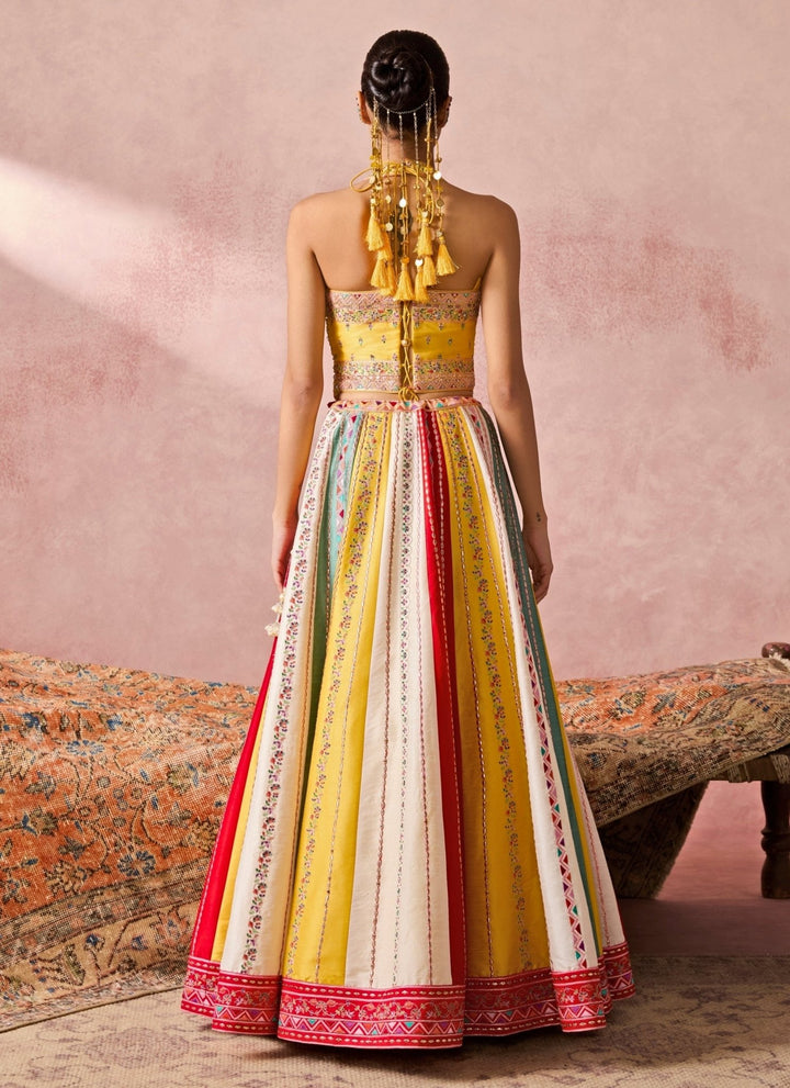 Chamee And Palak Yellow And Multicolour Dupion Silk Corset Lehenga SetFabilicious Fashion