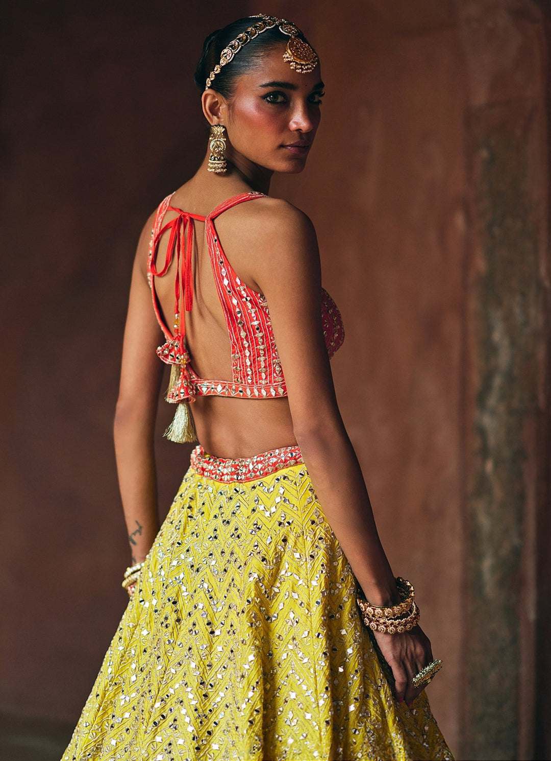 Yellow And Orange Raw Silk Lehenga Set Angad Singh - Fabilicious Fashion