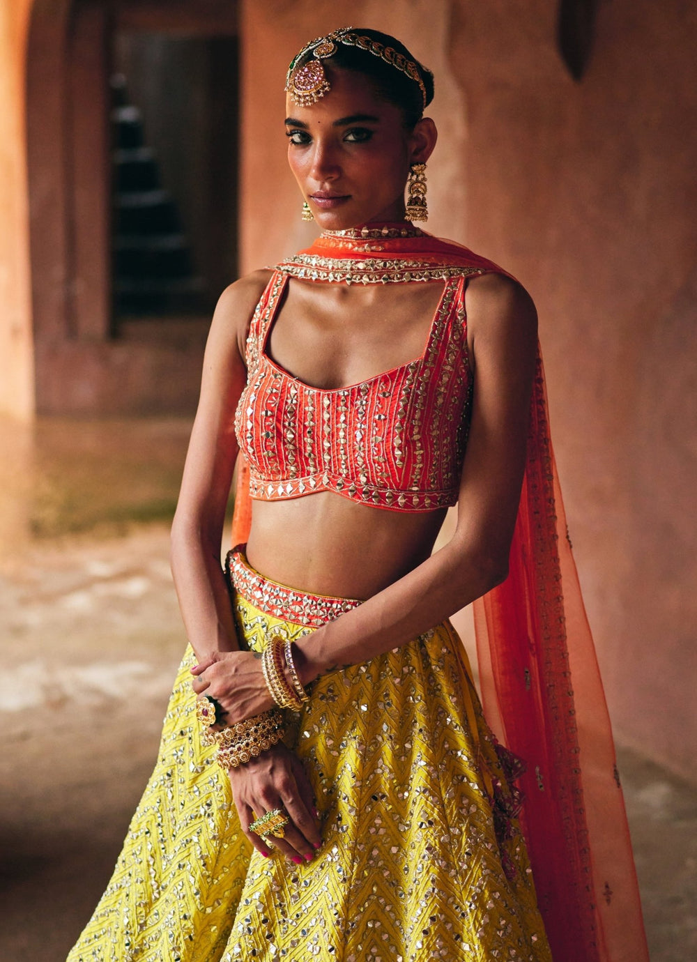 Yellow And Orange Raw Silk Lehenga Set Angad Singh - Fabilicious Fashion