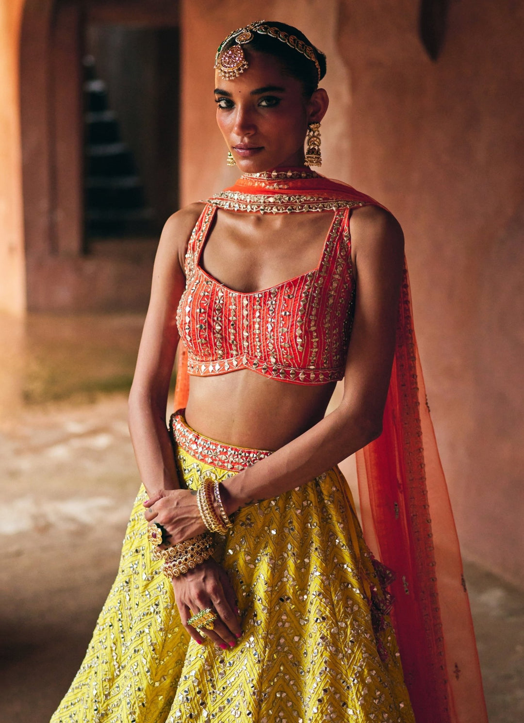 Yellow And Orange Raw Silk Lehenga Set Angad Singh - Fabilicious Fashion
