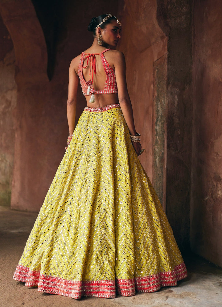 Yellow And Orange Raw Silk Lehenga Set Angad Singh - Fabilicious Fashion