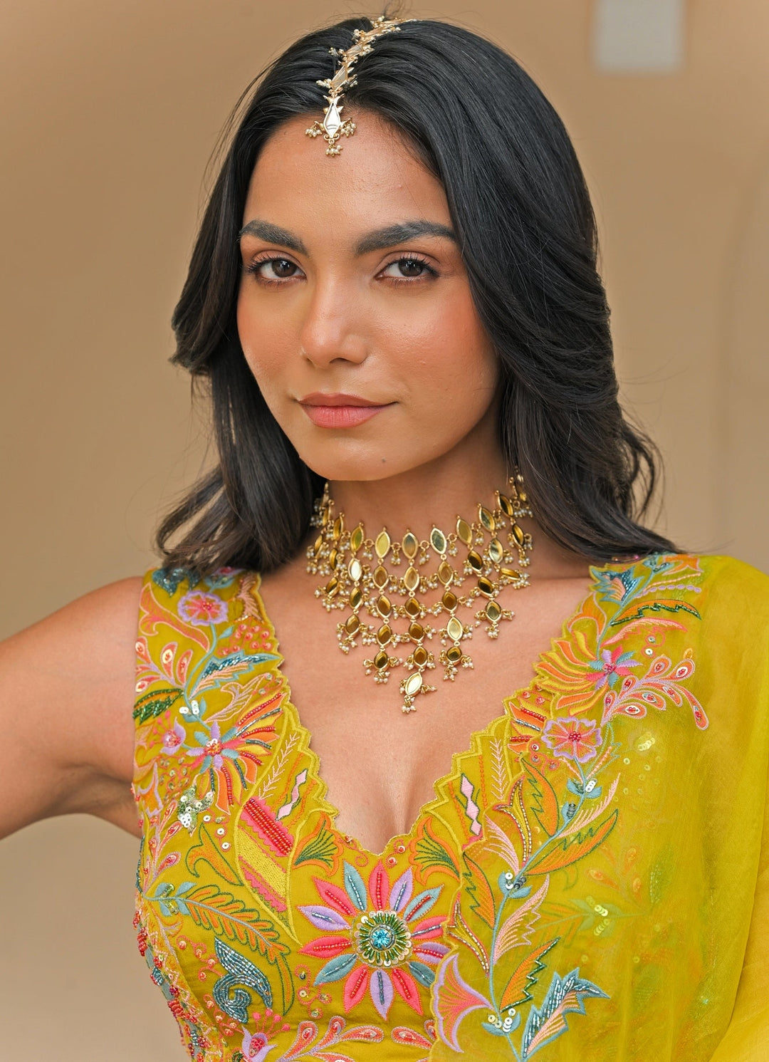 Juhi Bengani Yellow And Rama Green Shaded Organza SareeFabilicious Fashion