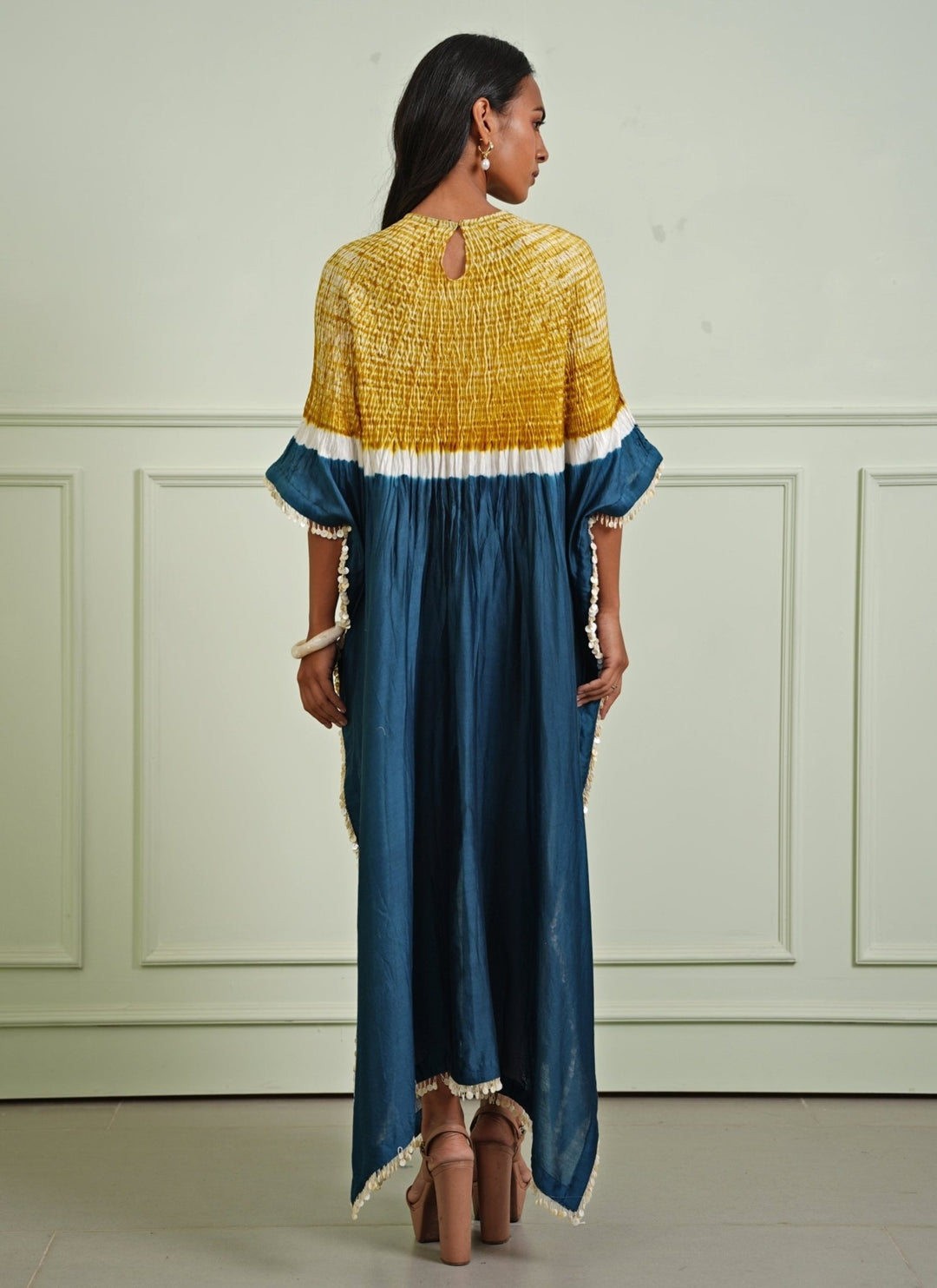 Twenty Nine Yellow And Teal Blue Tissue KaftanFabilicious Fashion