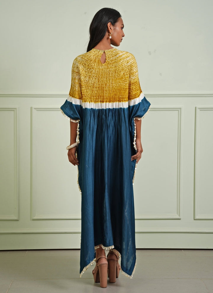 Twenty Nine Yellow And Teal Blue Tissue KaftanFabilicious Fashion