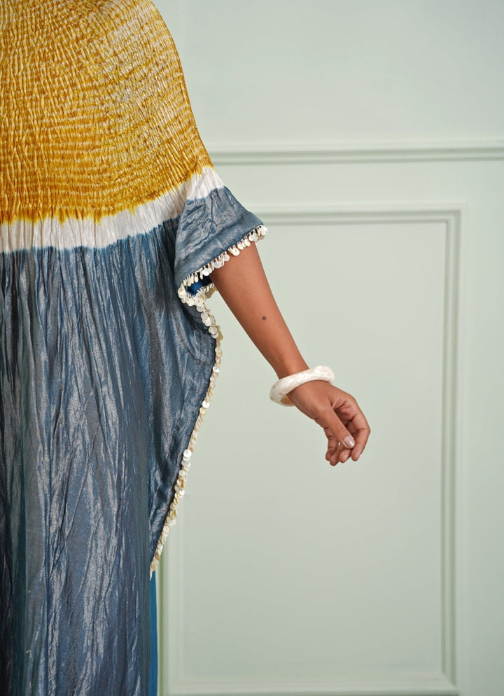 Twenty Nine Yellow And Teal Blue Tissue KaftanFabilicious Fashion