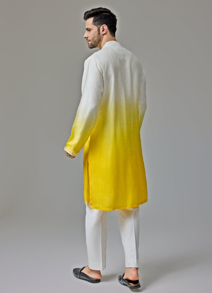 Yellow And White Ombre Mirror Embroidery Kurta Set Chatenya Mittal - Fabilicious Fashion