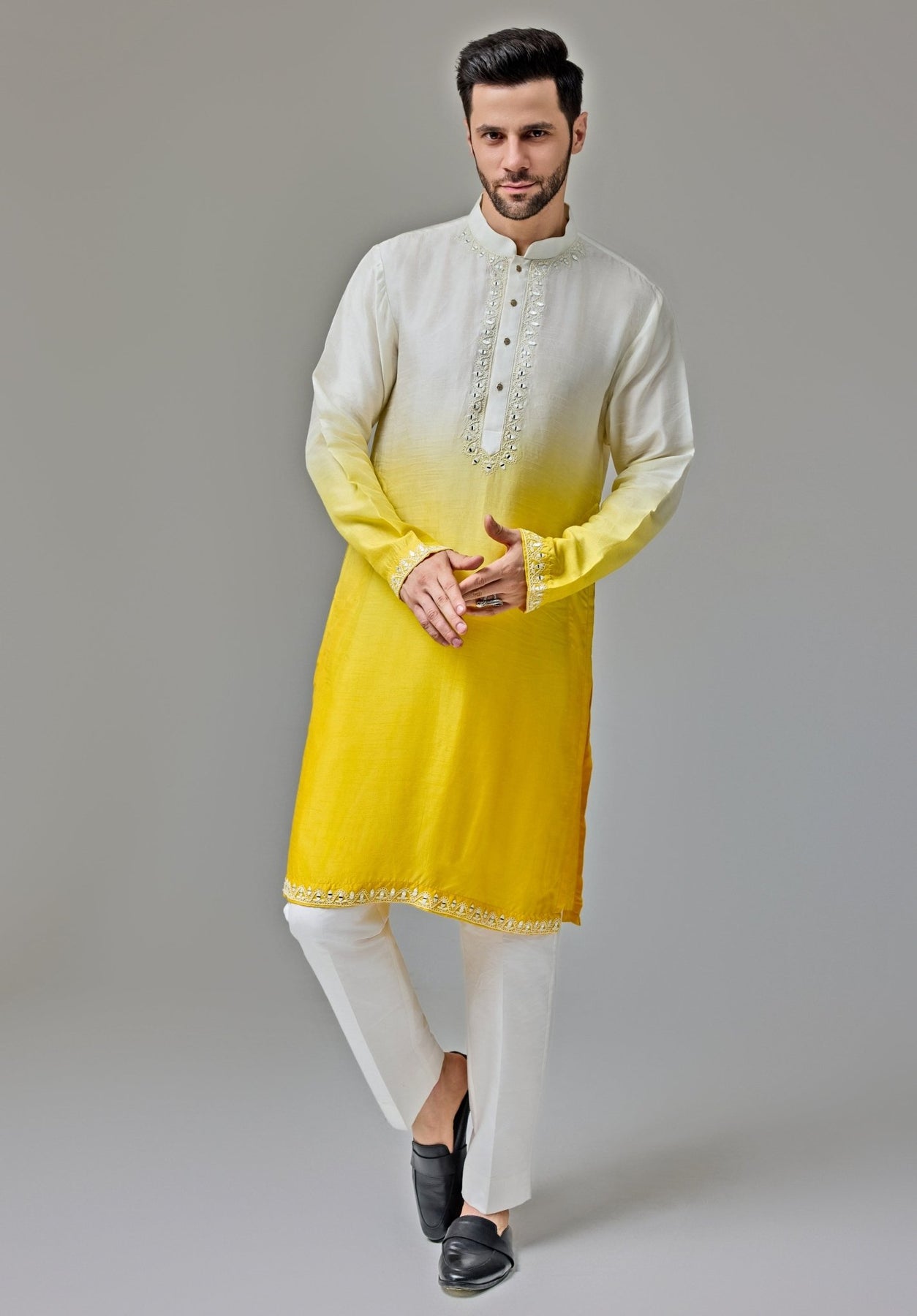 Yellow white kurta pajama best sale