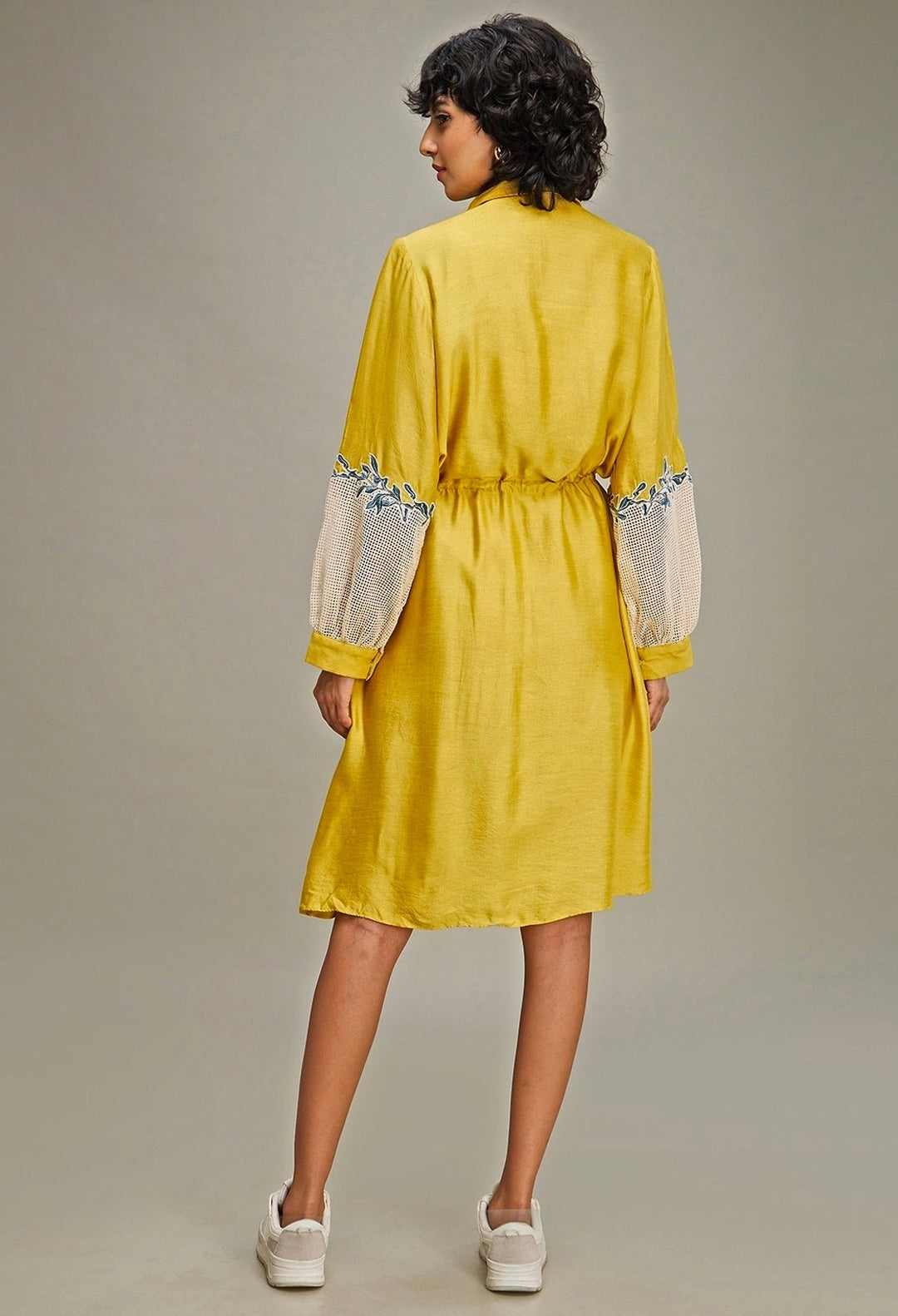 Yellow Applique And Floral Embroidery Collar Dress Soup By Sougat Paul - Fabilicious Fashion