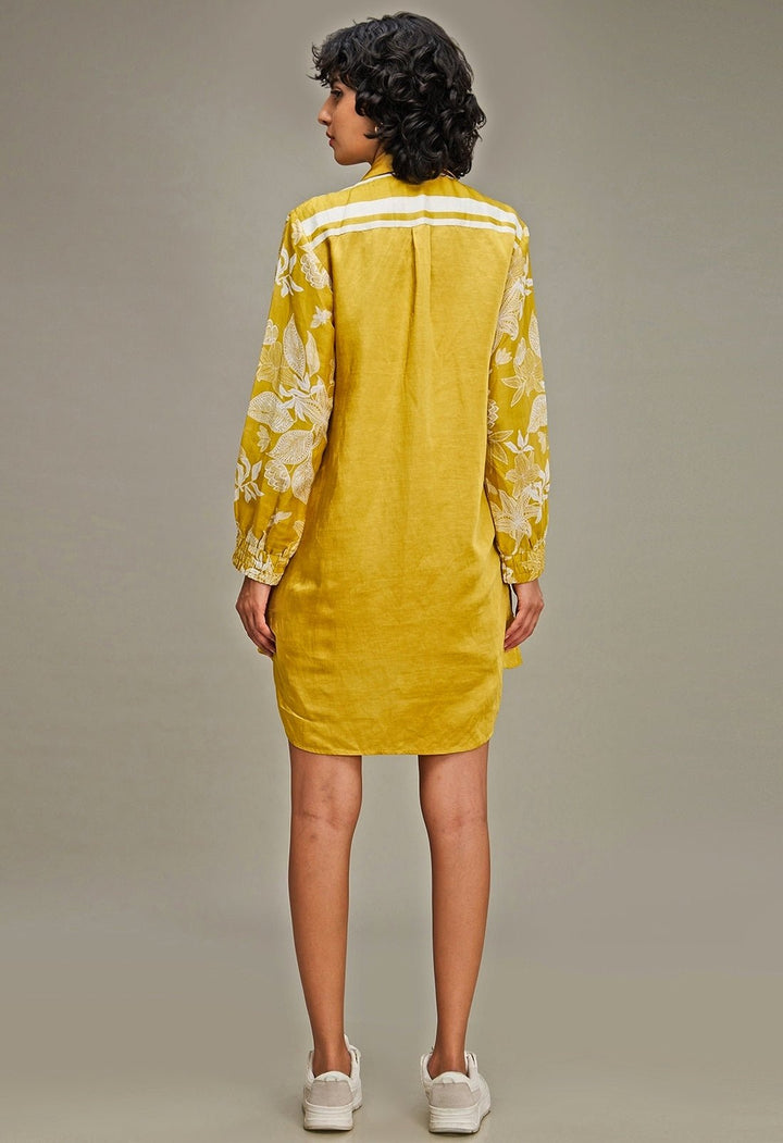 Yellow Applique And Floral Embroidery Shirt Dress Soup By Sougat Paul - Fabilicious Fashion