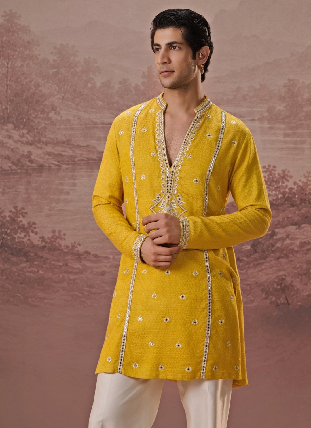 Contrast by Parth Yellow Bagalpuri Silk Kurta SetFabilicious Fashion