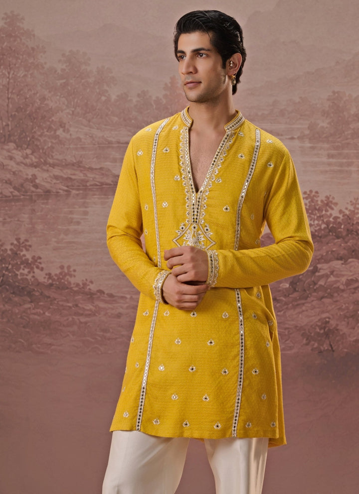Contrast by Parth Yellow Bagalpuri Silk Kurta SetFabilicious Fashion