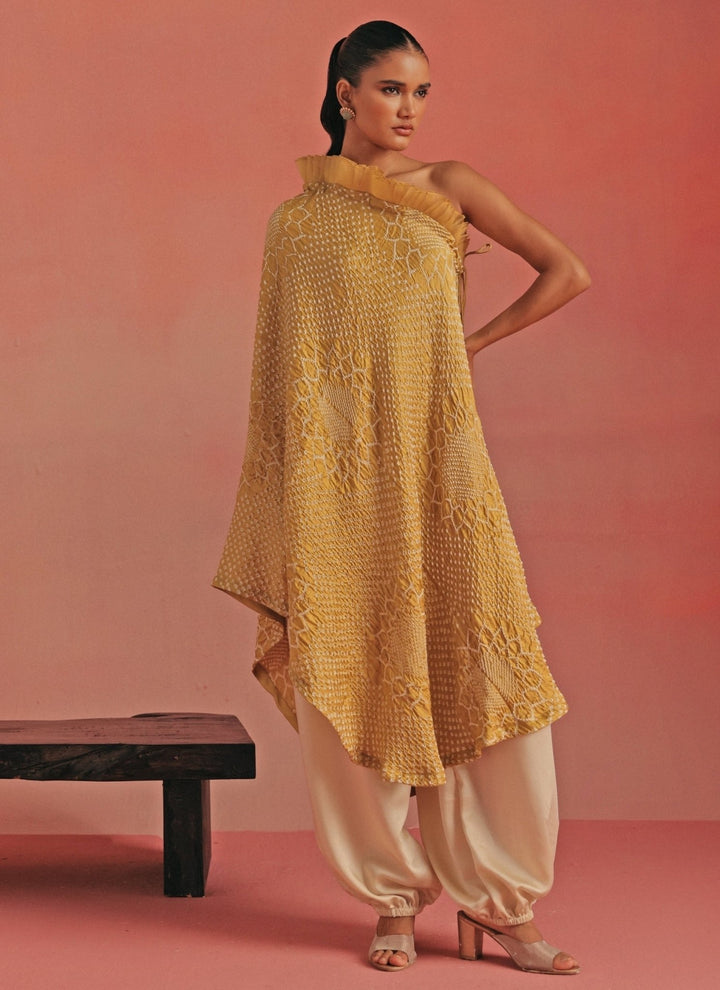Twenty Nine Yellow Bandhani One Shoulder Top And Pants SetFabilicious Fashion