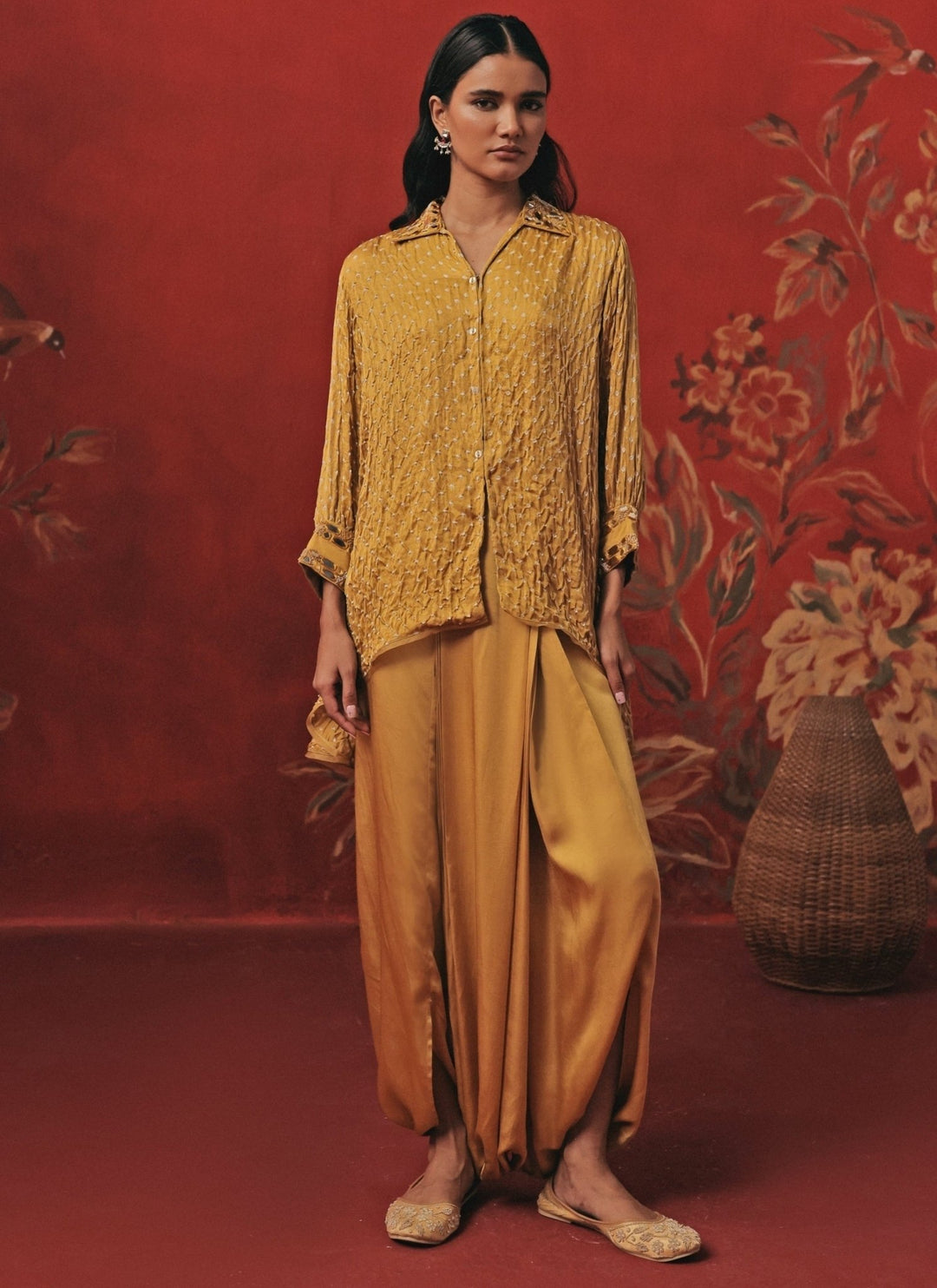 Twenty Nine Yellow Bandhani Top With Dhoti SetFabilicious Fashion