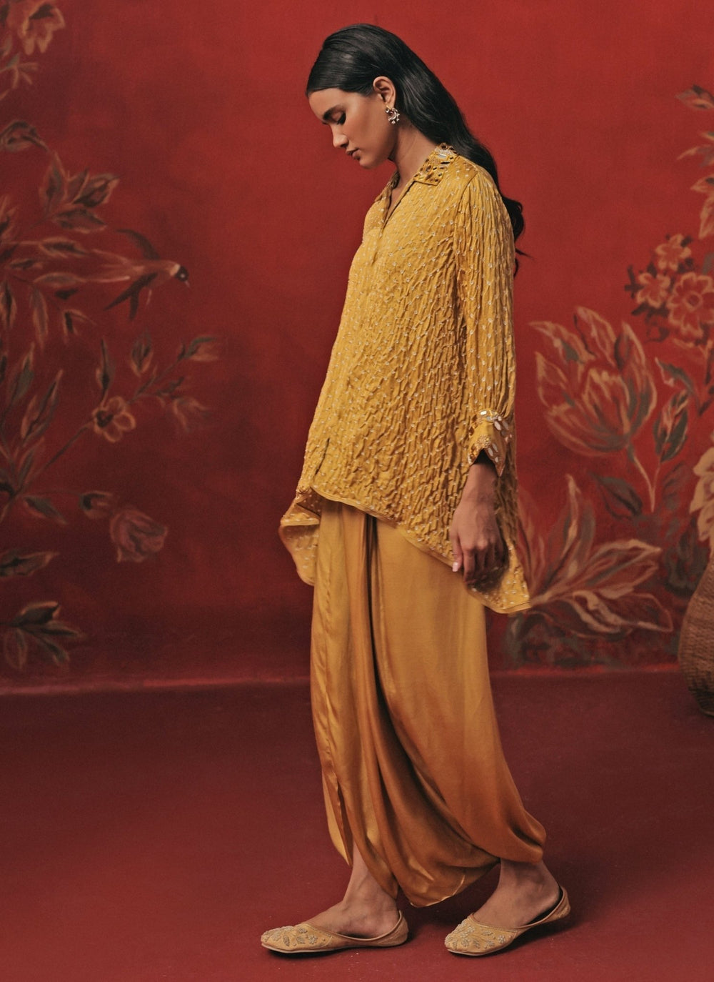 Twenty Nine Yellow Bandhani Top With Dhoti SetFabilicious Fashion