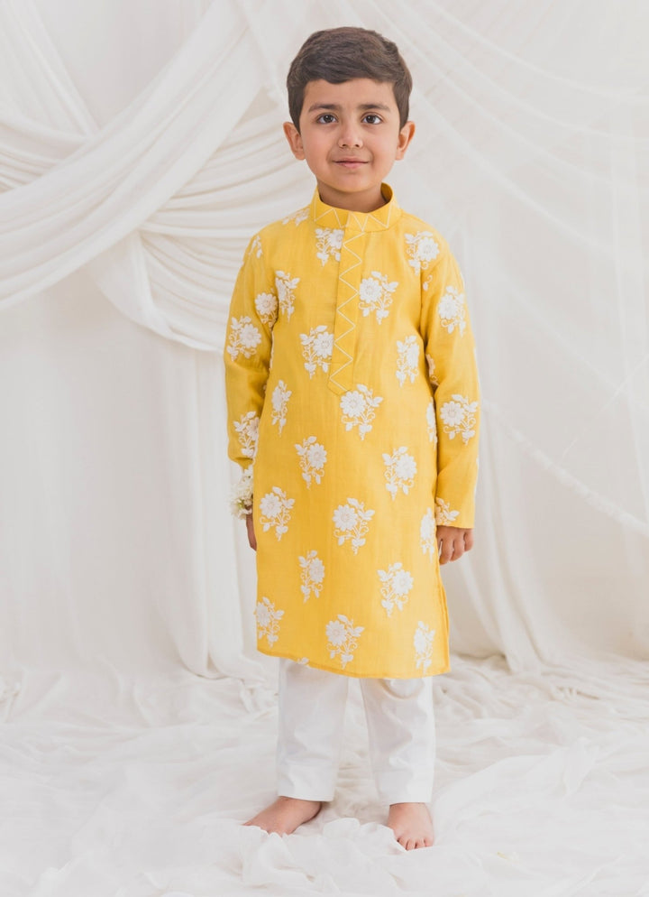 Chotibuti Yellow Chanderi Boys Kurta SetFabilicious Fashion