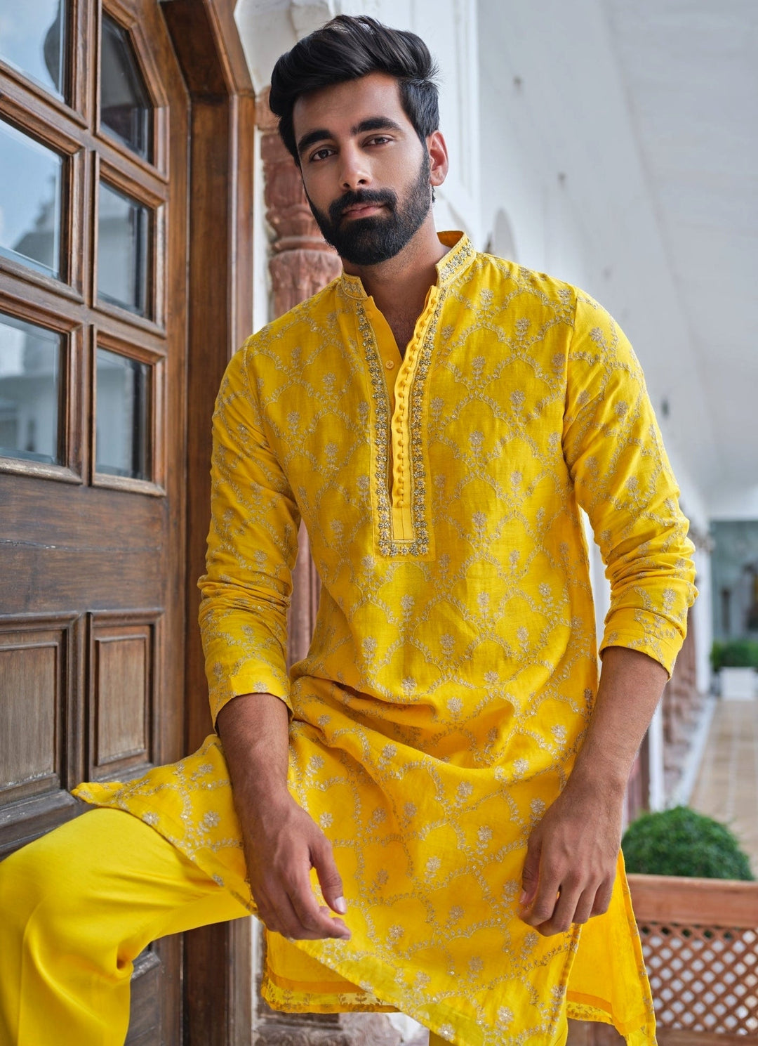 Darzi House Yellow Chanderi Cotton Kurta SetFabilicious Fashion