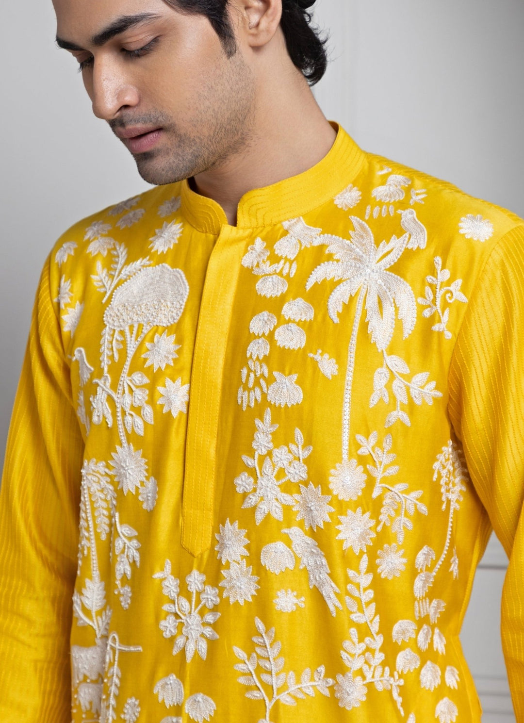 Yellow Chanderi Embroidered Kurta Pant Set Smriti - Fabilicious Fashion