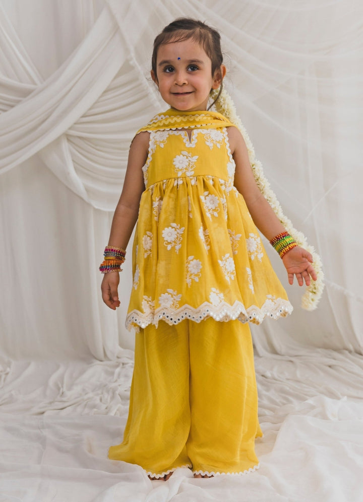 Chotibuti Yellow Chanderi Kurta Sharara SetFabilicious Fashion