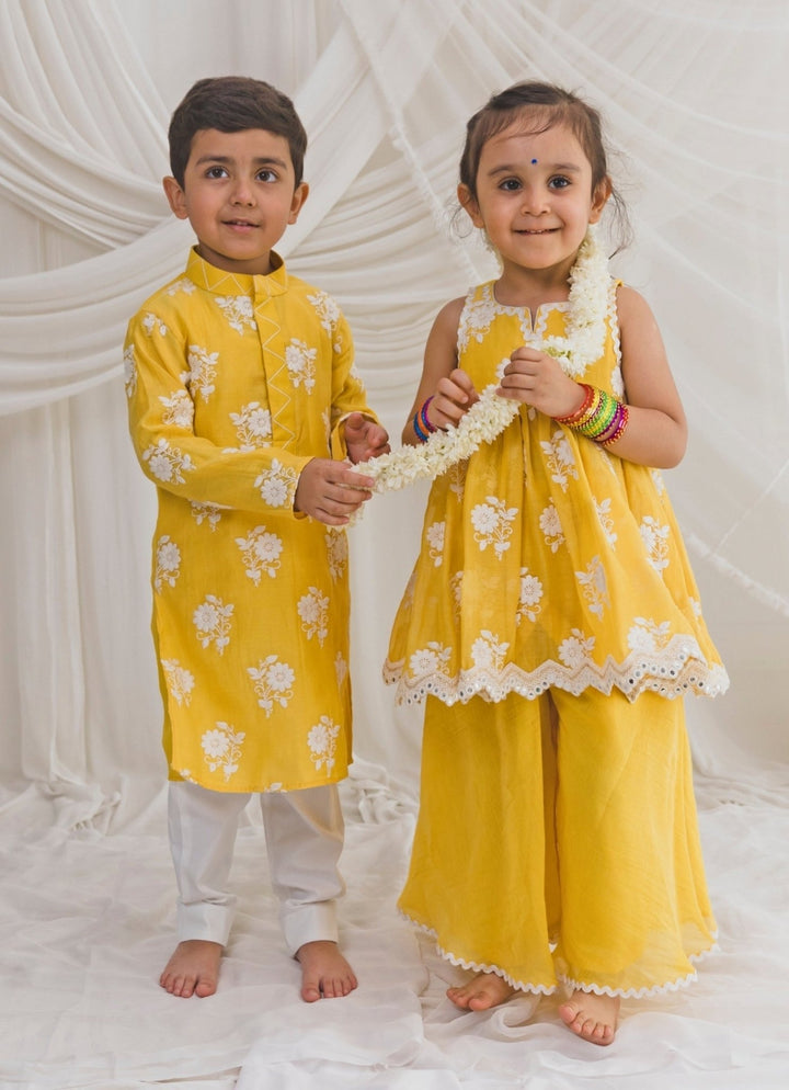Chotibuti Yellow Chanderi Kurta Sharara SetFabilicious Fashion
