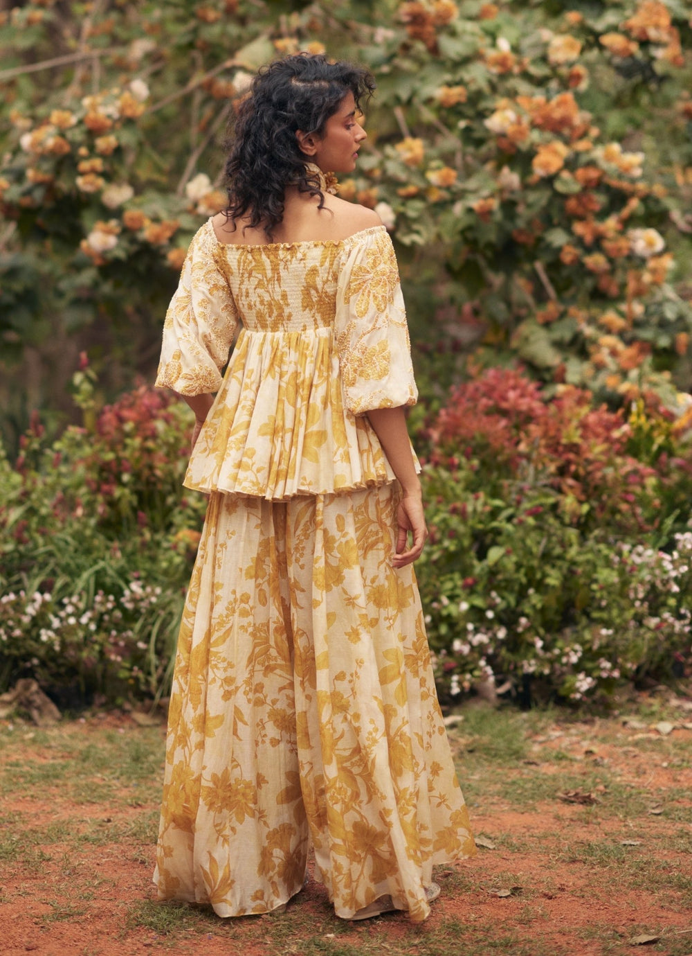Yellow Chanderi Peplum Kurta Palazzo Set Paulmi and Harsh - Fabilicious Fashion