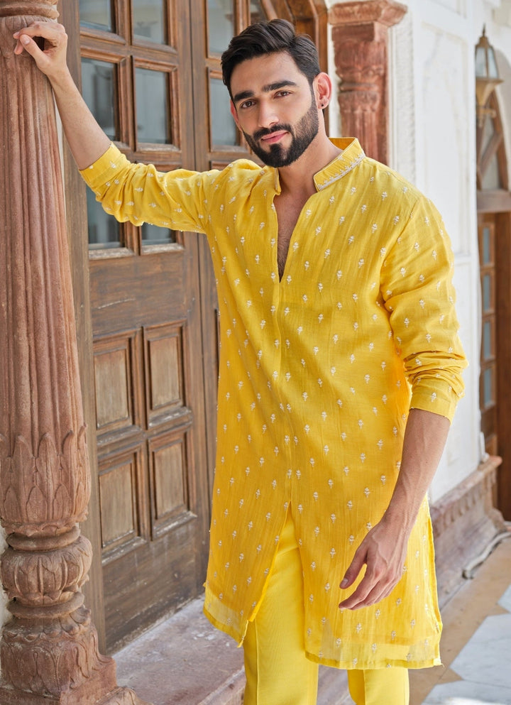 Darzi House Yellow Cotton Chanderi Kurta SetFabilicious Fashion
