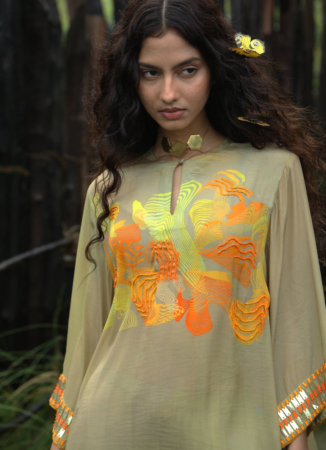 Yellow Crepe Kurta Pant Set Basil Leaf - Fabilicious Fashion