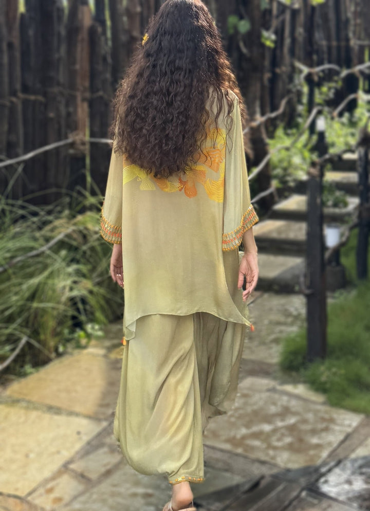 Yellow Crepe Kurta Pant Set Basil Leaf - Fabilicious Fashion