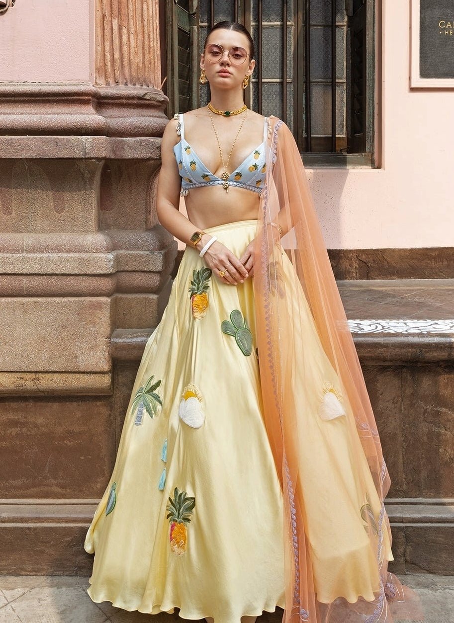 The Little Black Bow Yellow Crepe Silk Lehenga SetFabilicious Fashion