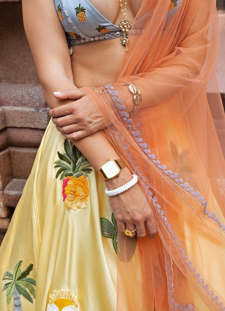 The Little Black Bow Yellow Crepe Silk Lehenga SetFabilicious Fashion