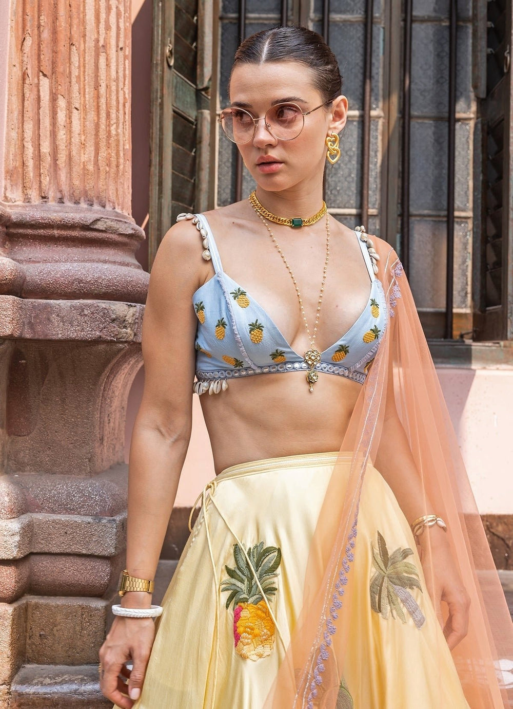The Little Black Bow Yellow Crepe Silk Lehenga SetFabilicious Fashion