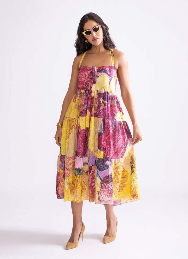 Yellow Daisy Print Dress Saaksha & Kinni - Fabilicious Fashion