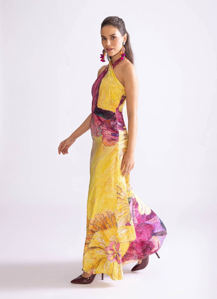 Yellow Daisy Print Dress Saaksha & Kinni - Fabilicious Fashion